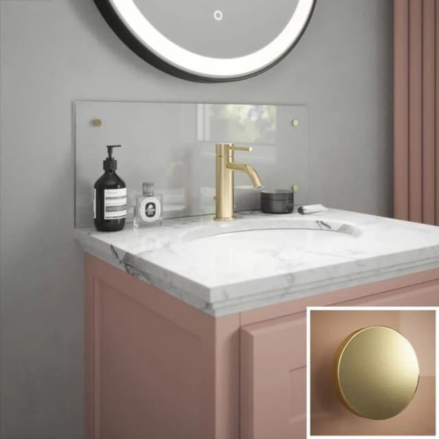 Clear Glass Bathroom Splashback With Brushed Brass Caps 250 X 500 X 4Mm, Clear SB54748