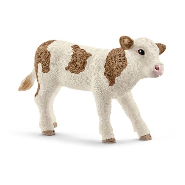 Figurine: Schleich Farm World Simmental Calf Toy Figure, White/Brown, 3 to 8 Years (13802) Multi
