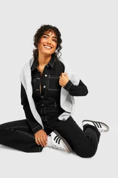 Contrast Stitch Denim Boiler Suit