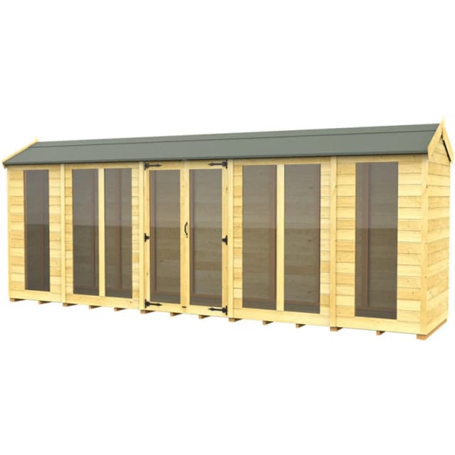 Flat Pack Sheds DIY Sheds 18 x 4 Apex Summer House (Full Height Window), Brown 18X4AFHWSHFF
