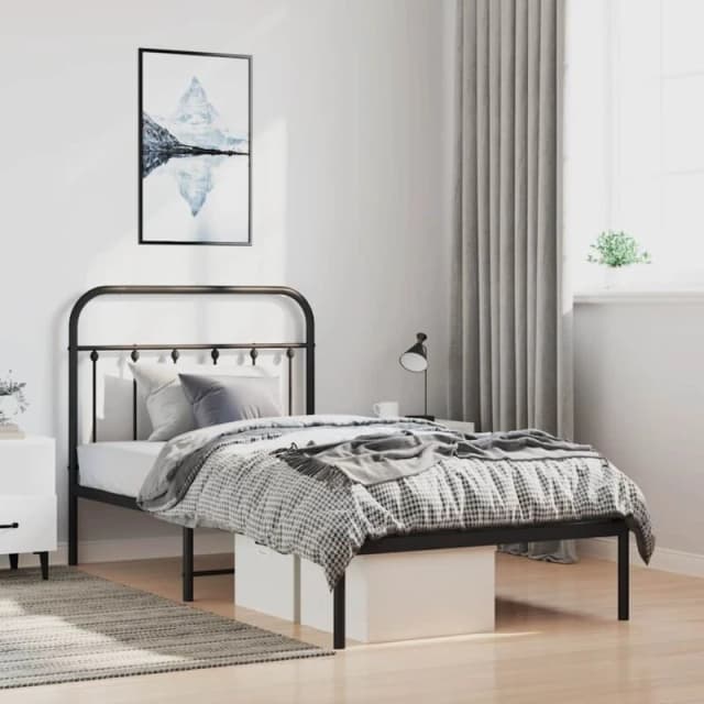 VIDAXL Metal Bed Frame without Mattress with Headboard Black 100x190cm vidaXL 352572