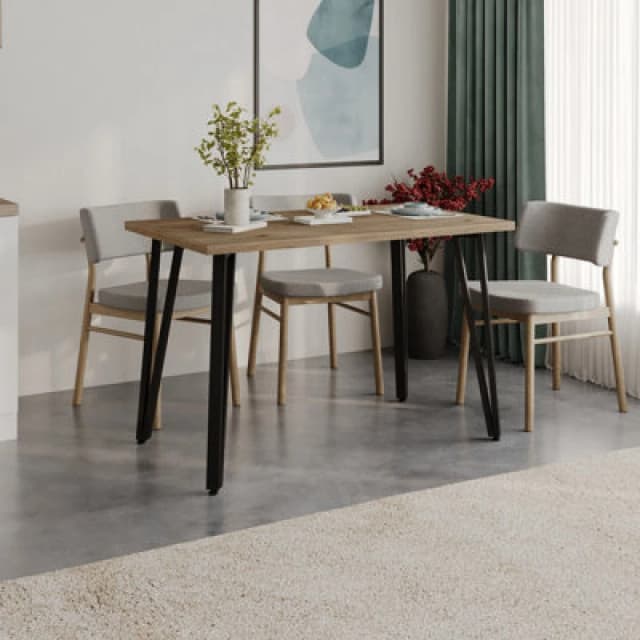 Decortie Xana Compact Rectangular Dining Table 4 Seater, Black Plastic 4-Legs Kitchen Table Dining Room 120X77.5Cm Natural Oak