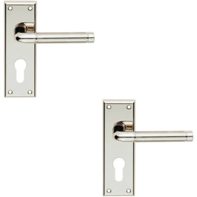 Loops 2x PAIR Round Bar Lever on Euro Lock Backplate 150 x 50mm Polished Satin Nickel Metallics