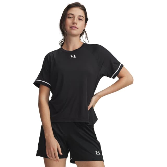 Under Armour Womens Challenger Boxy Short Sleeve Performance Gym Top Black/White female 10 (S)