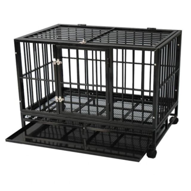 Gr8 Home Metal Kennel Cage With Wheels And Crate Tray For Pet Dog Xl Black 124X84X95Cm