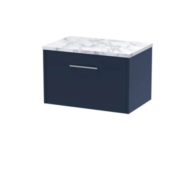 HUDSON REED Hudson Reed - Juno Wall Hung 1-Drawer Vanity Unit with Carrera Marble Worktop 600mm Wide - Midnight Blue JNU2922LCM