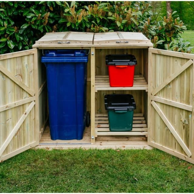 The Garden Village Shireburn 1 Wheelie Bin / 2 Recycle Box Store, Brown SGC1-2-TGV