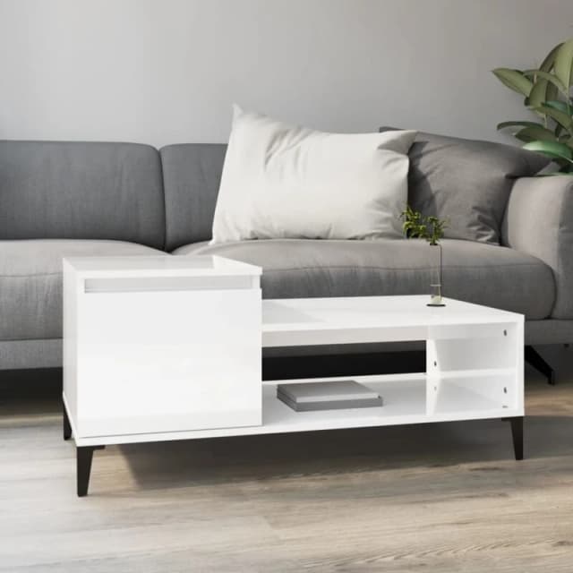 Vidaxl Coffee Table High Gloss White 100X50X45cm Engineered Wood, White 821134