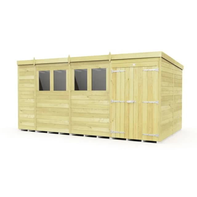 Buttercup Farm 15 x 8 Feet Pent Shed - Double Door W/ Windows - L231 x W454 x H201cm in Brown Brown Unisex