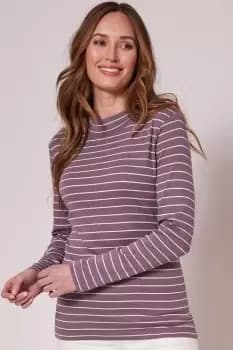 Wrinkle Free Long Sleeve Stripe Turtleneck