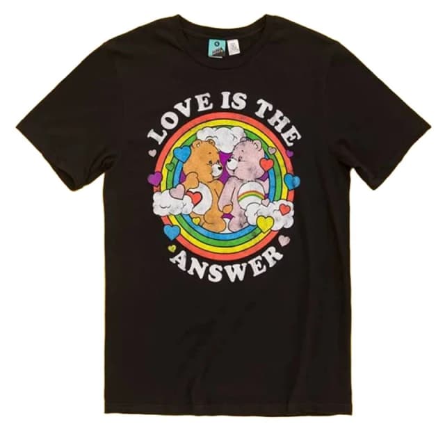 Care Bears Mens Love Is The Answer Pride T-Shirt in Black Size: Small Black Male S