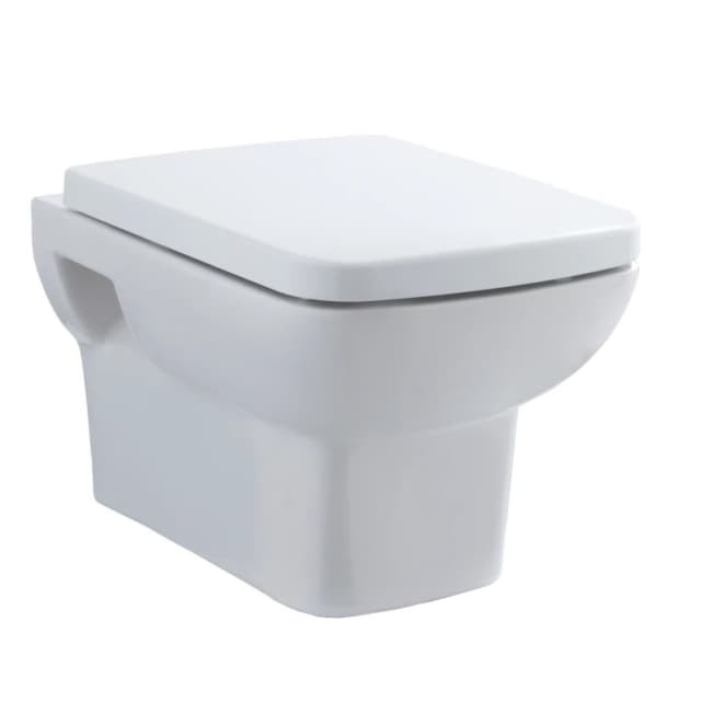 Balterley Alba Square Wall Hung Ceramic Toilet Pan & Soft Close & Seat, 400mm White