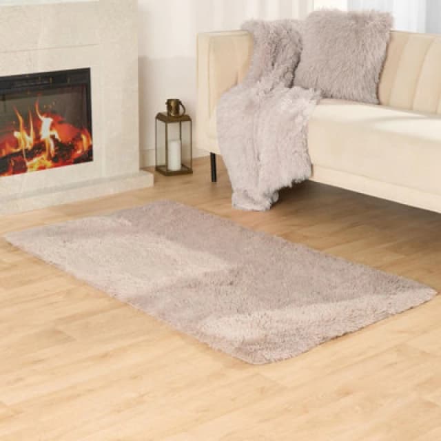 OHS OHS Fluffy Rug Anti Slip Plain Shaggy Floor Mat in Natural Size: 80cm x 150cm Natural 80cm x 150cm Unisex 5027434193165