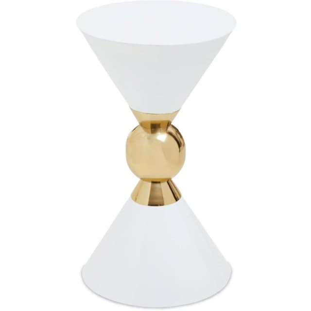 Orsina Distinctive White And Gold Finish Side Table, Geometric Modern Side Table For Livingroom, Compact Side Table