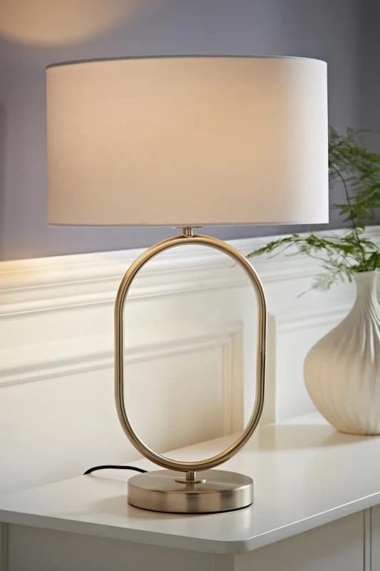 ValueLights ValueLights Antonia Fabric Drum Lamp Shade Brushed Chrome Oval Table Lamp in White White One Size Unisex 5059406064739