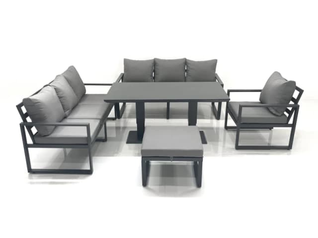 Fimous Outdoor Garden Furniture Set Aluminium Lounge Sofa Adjustable Rising Lifting Dining Table Sets with Big Footstool Dark Grey Dark Grey Unisex