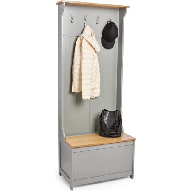 VonHaus Hallway Storage Coat Rack Stand and Shoe Storage Bench Grey