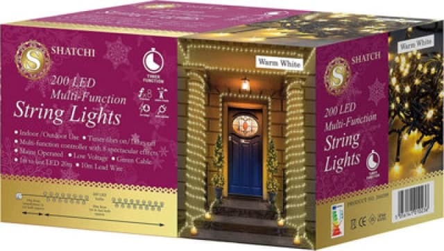 Shatchi 200 Warm White Leds Multifunction Timer Outdoor String Fairy Lights 20M