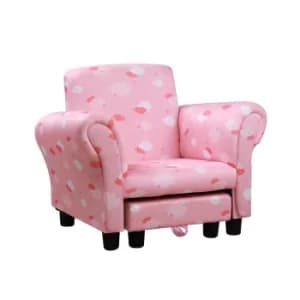 HOMCOM Cute Cloud Star Child Armchair Mini Seat Wood Frame w/ Footrest Padding Anti Slip Legs High Back Arms Furniture Pink White