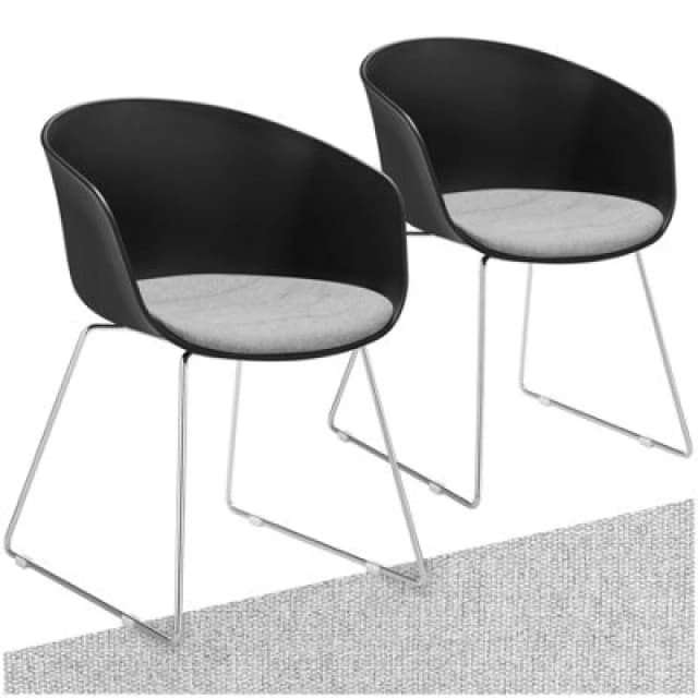 Tectake Set Of 2 Dining Chair Logart - Plastic Seat, Padded, Continuous Arm And Backrest - Black/chrome
