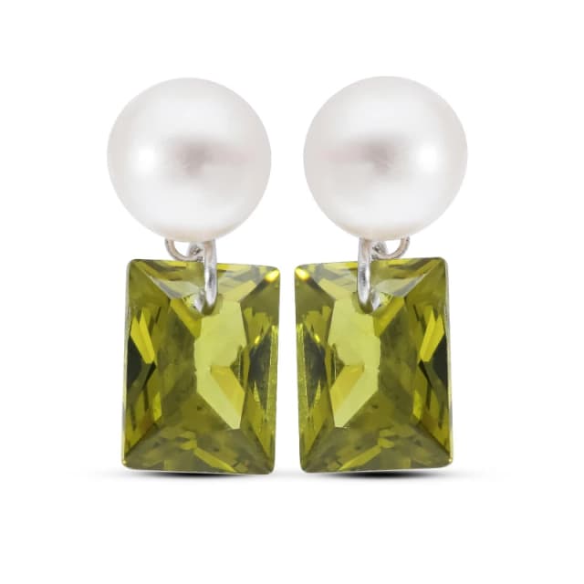 Be You Sterling Silver Pearl & Green CZ Drop Earring Slver female One Size