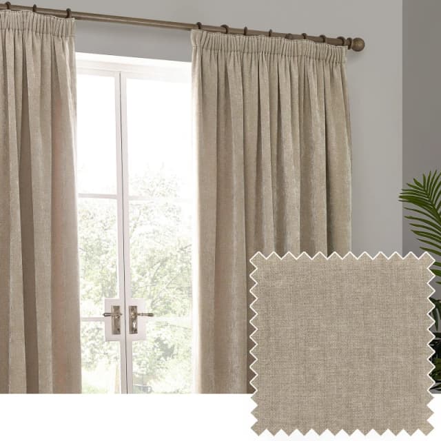 Yard Heavy Chenille Velvet Ready Made Pencil Pleat Curtains Natural
