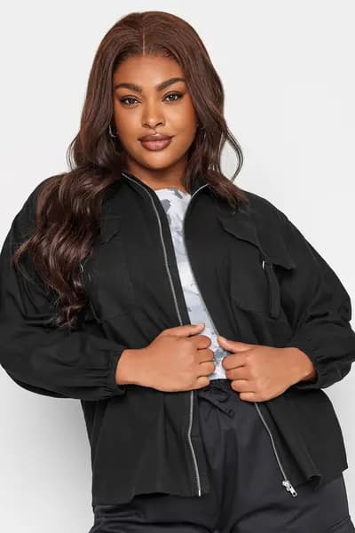 Yours Utility Bomber Jacket - Black Size 30-32, Women