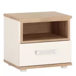 4Kids 1 Drawer Bedside Cabinet In Light Oak And White High Gloss (Opalino Handles)
