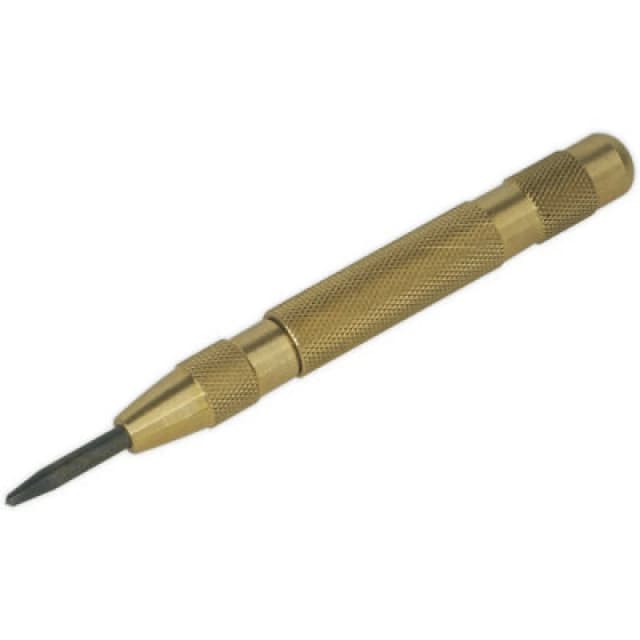 Loops 125mm Automatic Centre Punch - Knurled Brass Barrel - Spring Loaded Steel Point Metallics
