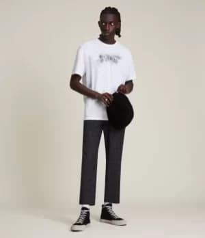 AllSaints Mens Shadow Stamp Crew T-Shirt, Optic White, Size: L