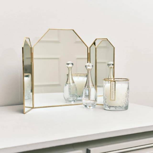 Melody Maison Small Gold Triple Dressing Table Mirror 41cm X 25.5cm Metallic Gold