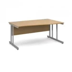 Momento right hand wave desk 1600mm - silver cantilever frame and oak