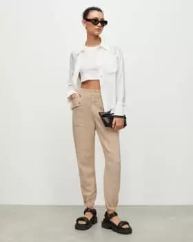 AllSaints Val High-Rise Cargo Linen Blend Trousers
