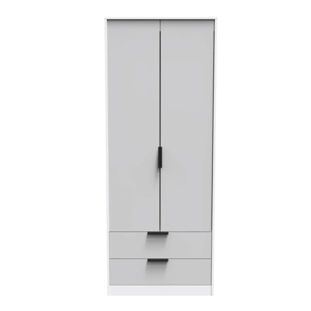 Osaka Tall 2 Drawer Wardrobe In Grey & White (Ready Assembled)
