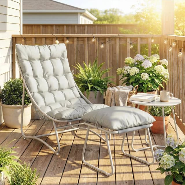 OUTSUNNY 3 Piece Bistro Set, Outdoor Table & Chair Set with Footstool in Light Grey Light Grey Unisex