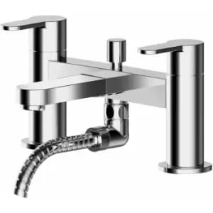 Arvan Pillar Mounted Bath Shower Mixer Tap with Shower Kit - Chrome - Nuie