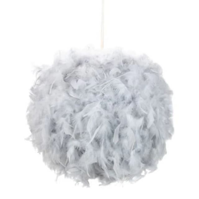 Happy Homewares Eye-Catching And Modern Small Grey Feather Decorated Pendant Lighting Shade
