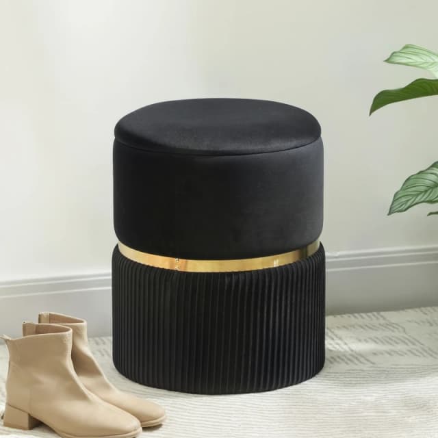 HOMCOM HOMCOM Round Storage Foot Stool, Velvet-feel Fabric Upholstered Pouffe in Black One Size Unisex 5063603058644