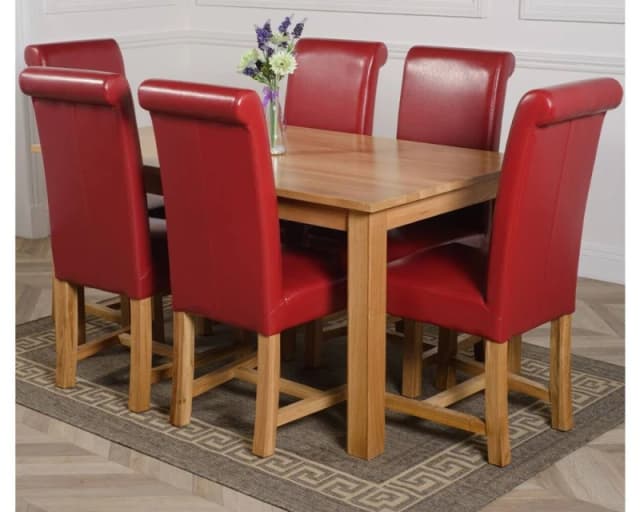 Thats Furniture Oslo 150 x 90cm Medium Oak Dining Table & 6 Washington Leather Chairs in Red Red Unisex 150 x 90 cm