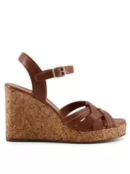 Dune London Dune London Koral Cork Leather Heeled Wedge - Tan, Brown, Size 5, Women