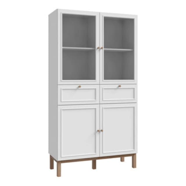 Furniture To Go Wensley Display Cabinet With 2 Doors 2 Drawers And 2 Glass Doors In Light Grey And Oak