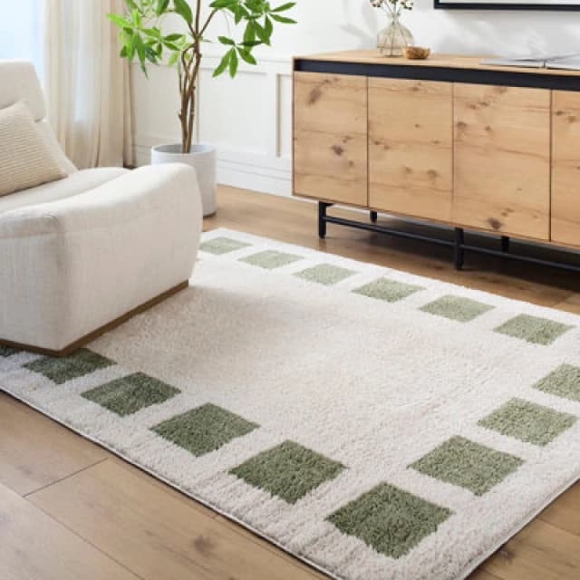 Livabliss Machine Washable Modern Shaggy Grass Green Amine Area Rug 160 X 213cm - Easy Care, Non Shedding, Ideal For Living Room & Bedroom