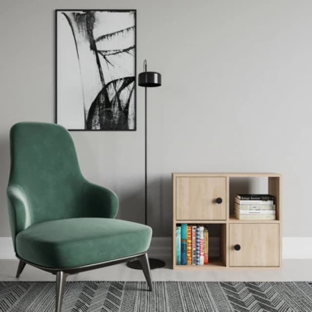 Decorotika Tuttle 2-Tier And 2 Cabinets Bookcase Oak