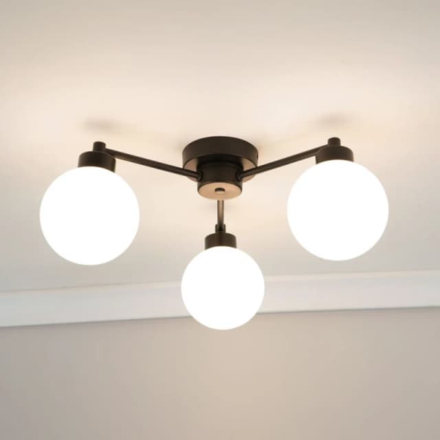 ValueLights Jonah 3 Arm Globe Ball Shade Flush Ceiling Light with LED Bulbs Black