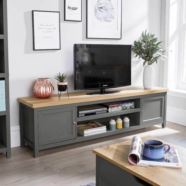 Home Source Avon 2 Door With Undershelf Storage Wide 36mm Thick Top TV Unit Stand Graphite