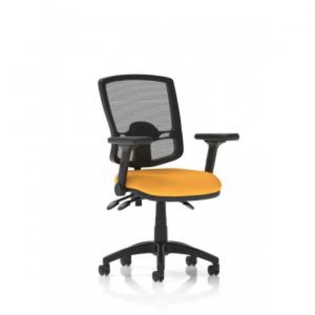 Eclipse Eclipse Plus III Lever Task Operator Chair Deluxe Mesh Back With Bespoke Colour Seat In Senna Yellow with Height Adjustable and Folding Arms