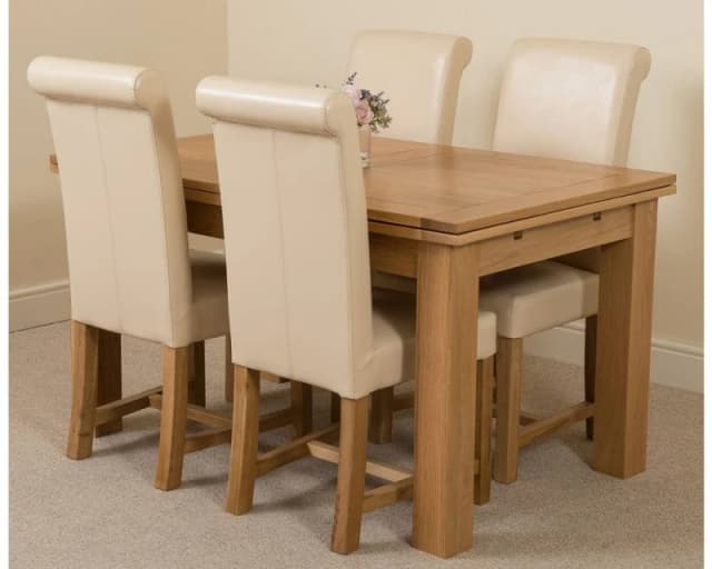 Thats Furniture Richmond 140-220cm Oak Extending Dining Table + 4 Washington Leather Chairs in Cream Cream Unisex
