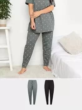 Yours 2 Pack Cuffed Pj Pant Black & Mid Grey Mini Heart, Black, Size 14-16, Women