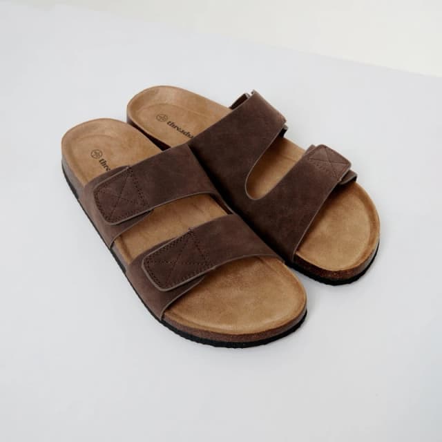 Threadbare Faux Suede Two Strap Sandals Chocolate male 8