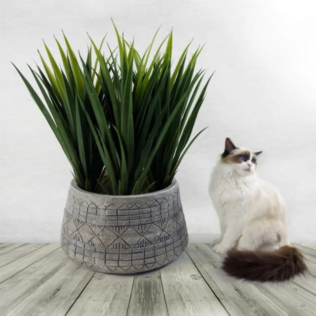 Leaf Large Composite Embossed Planter Grey